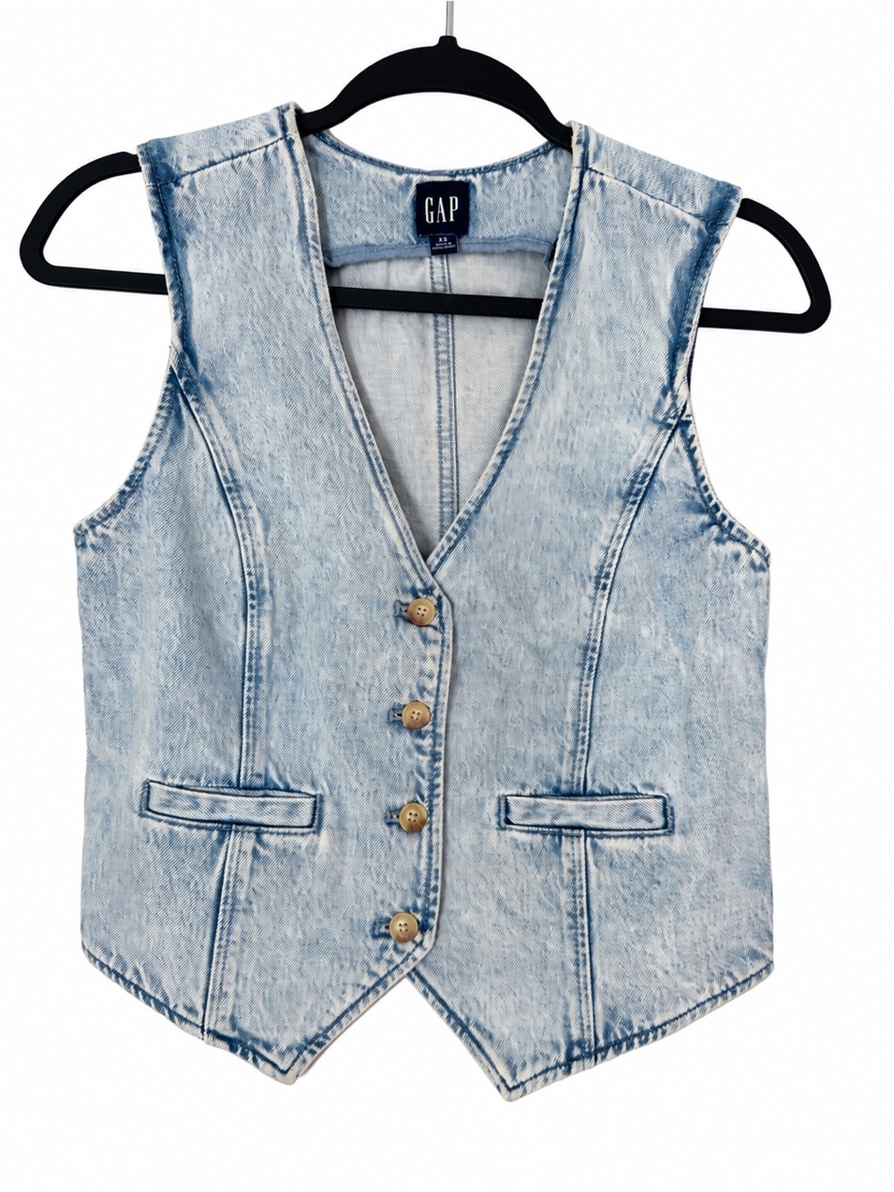 Gap Womens 100% Cotton Light Wash Denim Vest Tailor Button Front Western Y2K XS